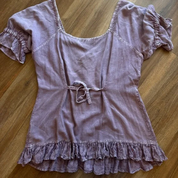 Papa Vancouver Purple Lace Flowy Top Fairycore Boho Romantic Embroidered Blouse - Picture 10 of 12